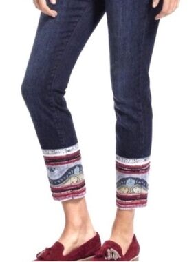 Anthropologie Pilcro Stet Ankle Jeans Embellished Cuff Dark Wash SZ 26